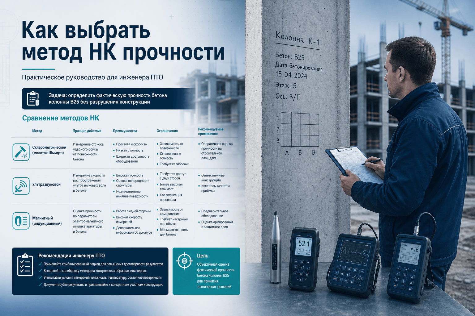 Как выбрать метод неразрушающего контроля прочности: таблица решений по ГОСТ 22690