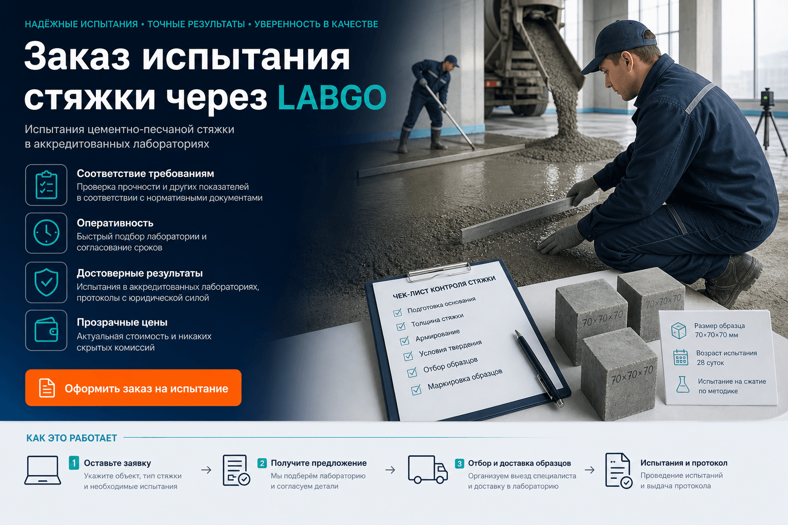 Как заказать испытание цементно-песчаной стяжки через LABGO