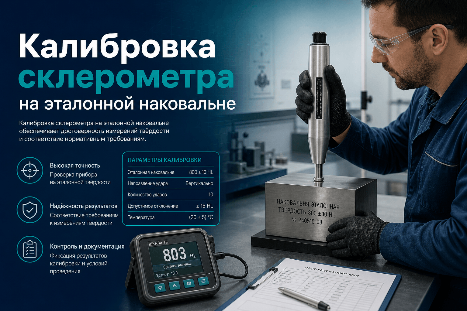 Калибровка склерометра на эталонной наковальне по ГОСТ 22690