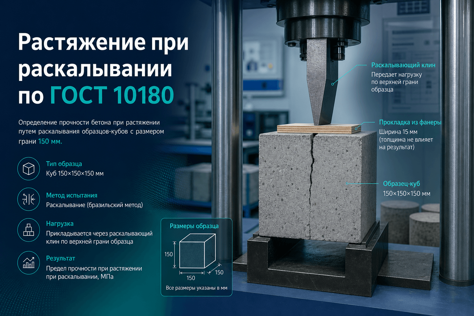 Прочность на растяжение при раскалывании по ГОСТ 10180: схема и расчёт