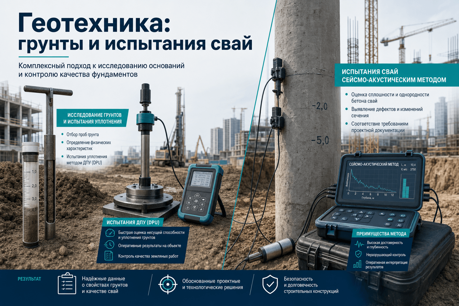 Геотехника на объекте: грунты основания и испытания свай — сводка каталога LABGO
