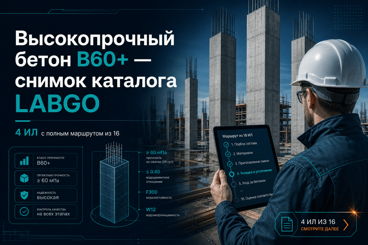 Высокопрочный бетон B60+ — сводка каталога LABGO для инженера ПТО