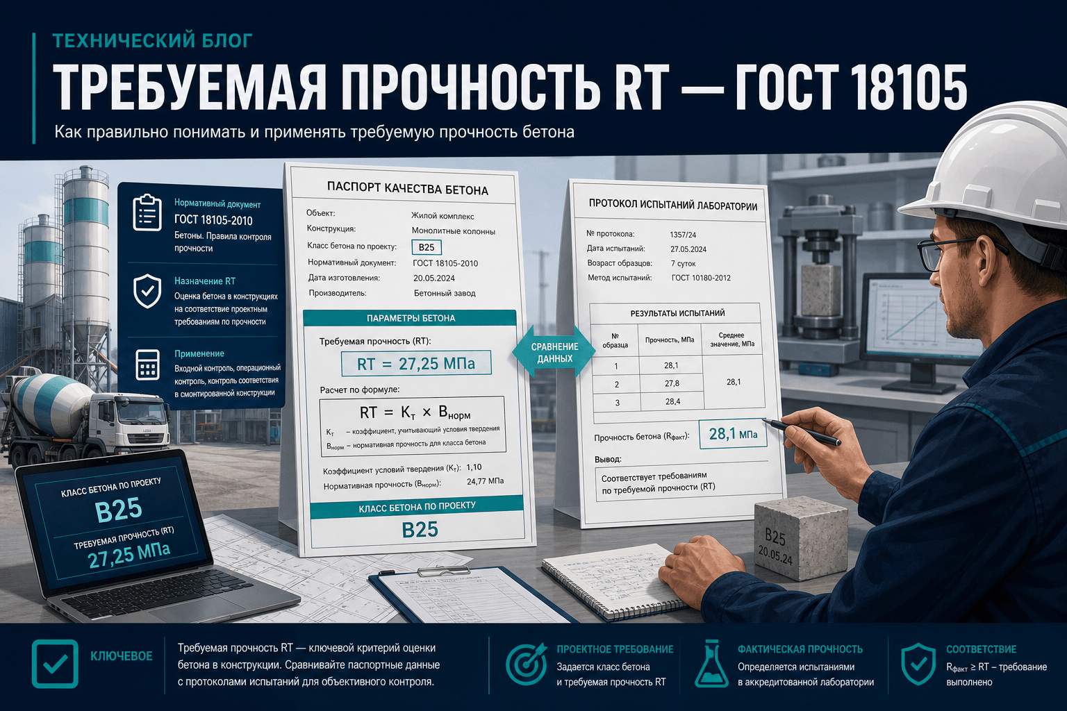 Требуемая прочность RT: как считать Kт·Bнорm и сверять с паспортом РБУ по ГОСТ 18105