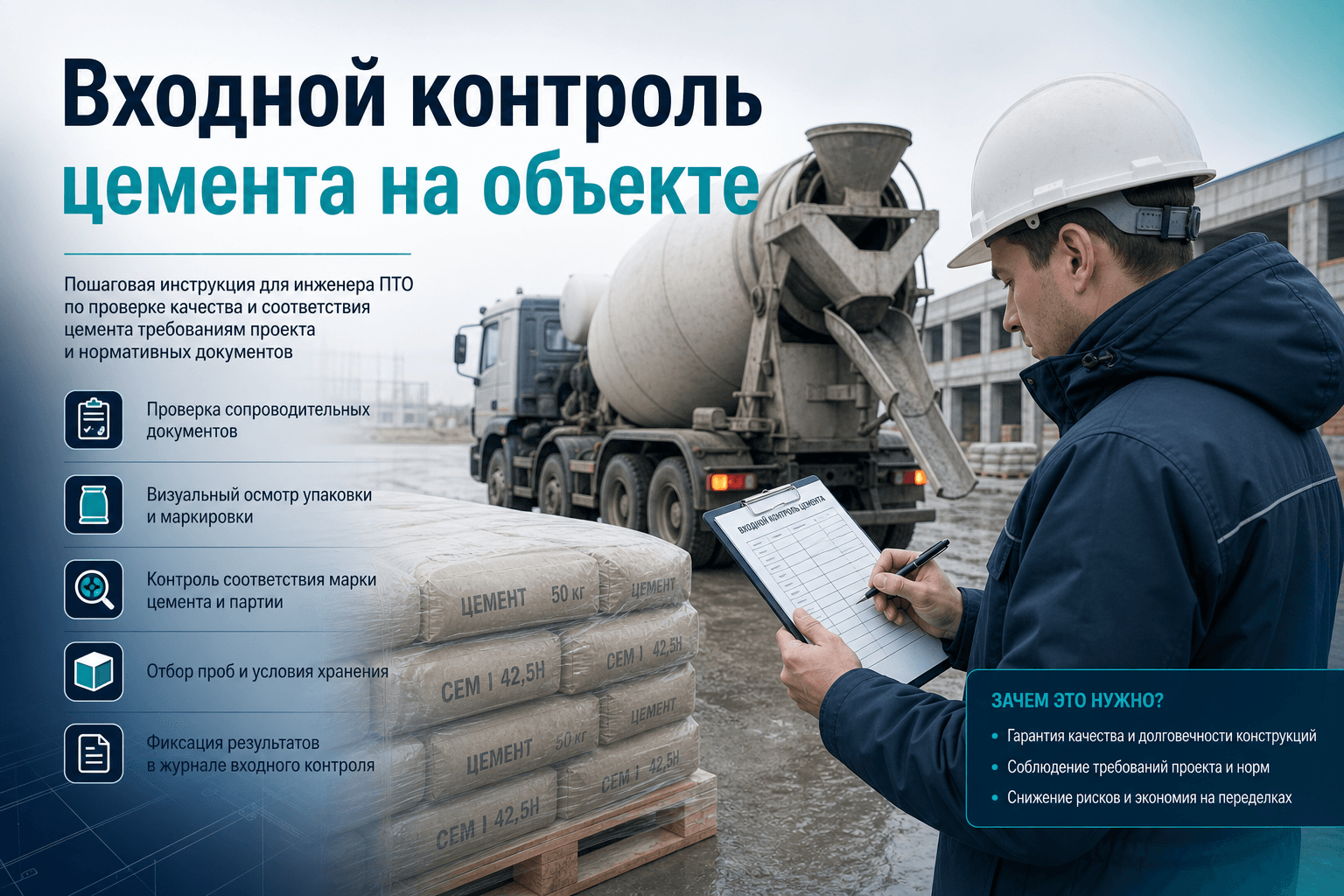 Входной контроль цемента на объекте: чеклист по ГОСТ 310.4