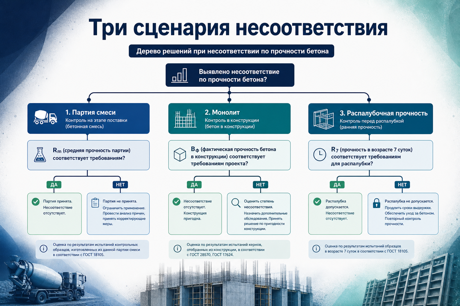 Дерево решений: три сценария несоответствия прочности